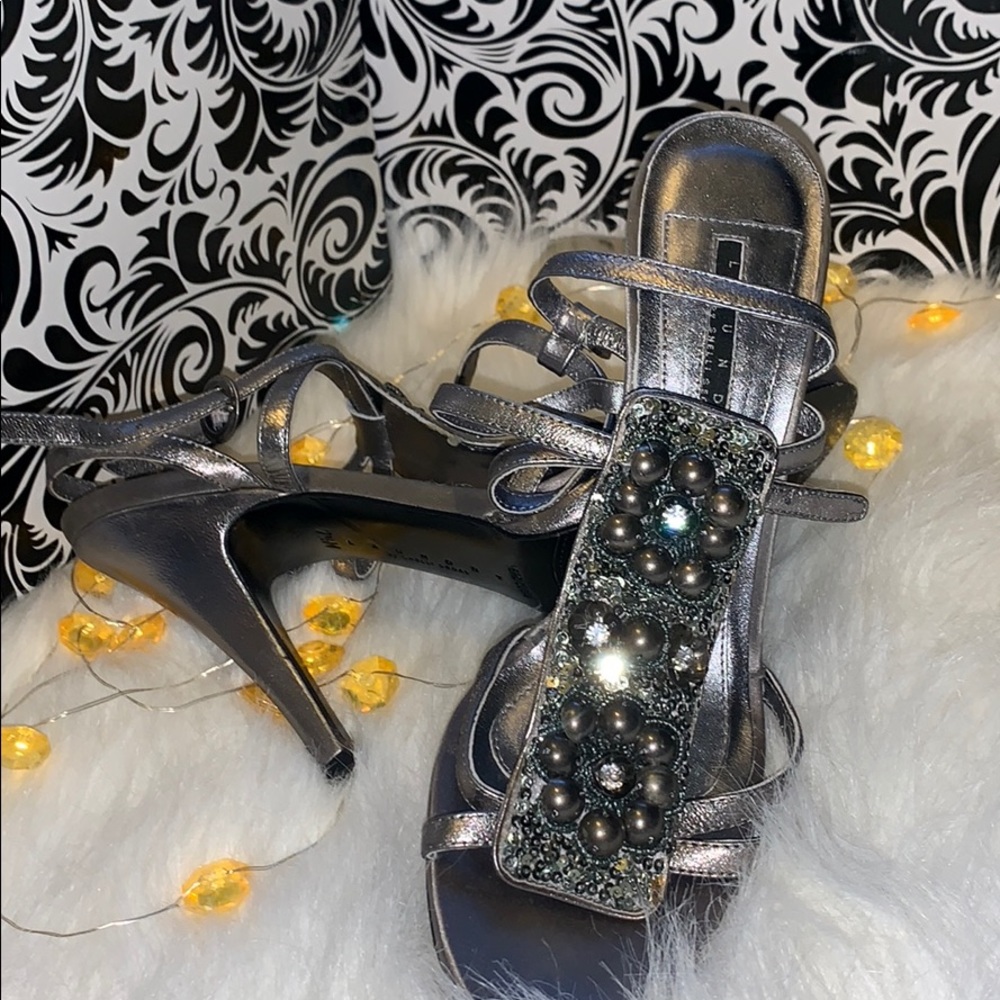 Metallic and silver strappy heels